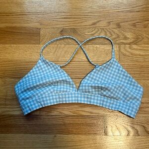 Alo Yoga Vapor Splendor Gingham Bra in Blue/white size large